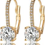 Ladies 1 Carat Diamond Pendant Earrings 18K Gold Plated Cubic Zirconia Hanging Lever Bridal Earrings Girls and Women's Fashion Jewelry